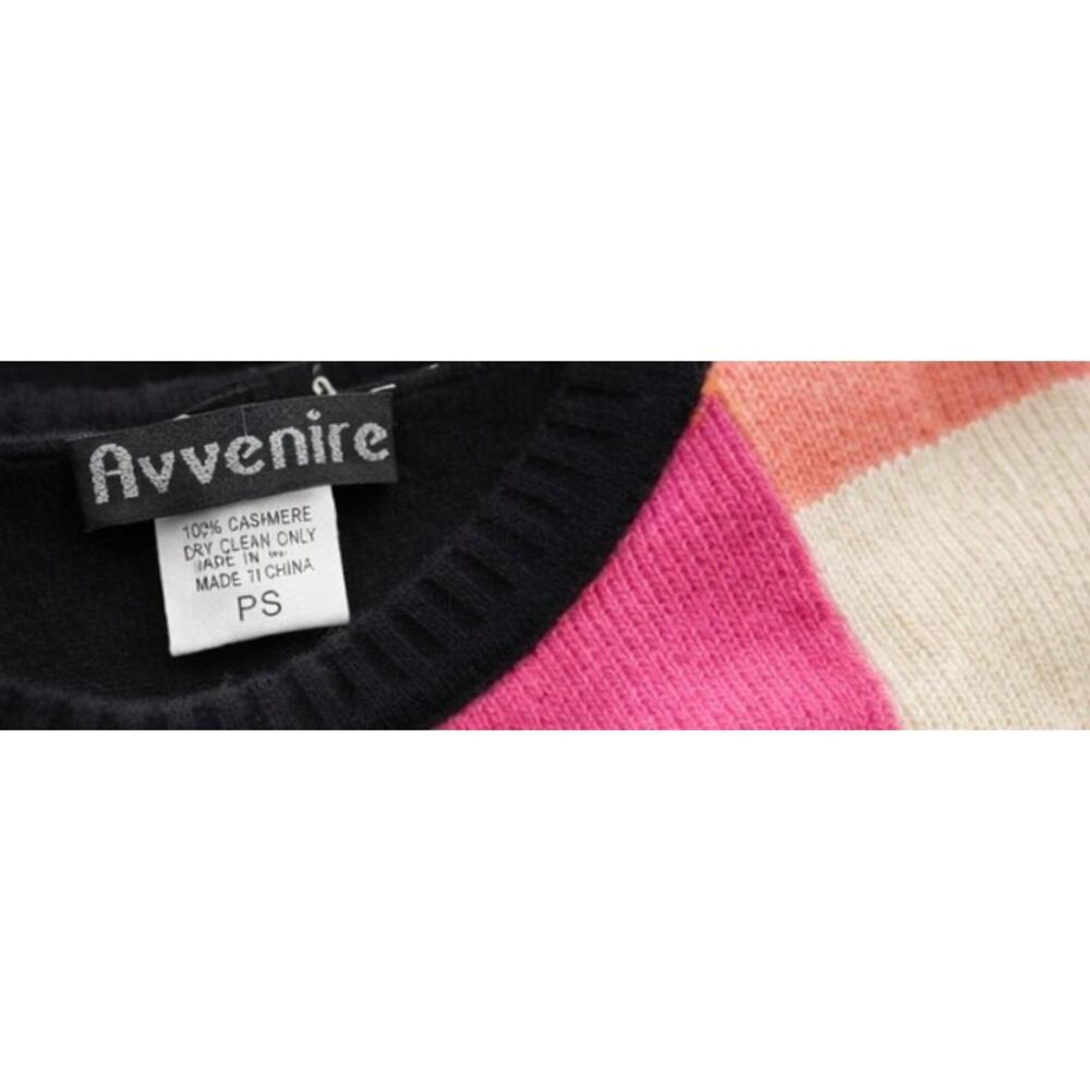 Avverie 100% Cashmere Sweater PS Colorblock Pink Green Black Crew Neck Soft Luxe - Picture 2 of 4